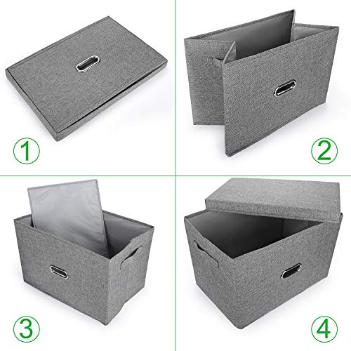 Image of Large Linen Fabric Foldable Storage Bins with Removable Lid and Handles, Washable Storage Box Organizer Containers Baskets Cube with Cover for Bedroom,Office(Pink, XXL(2-Pack))