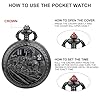 ManChDa Pocket Watch - Pocket Watches Special 3D Train Railroad Steam Locomotive Cover Antique Steampunk Pocket Watch and Chain Quartz Vintage Fob Watch for Men + Gift Box | Black #3