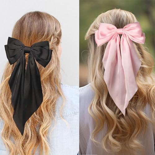 Pinzas de cabello Furling Pompoms 3 pcs satín negro blanco rosa miniatura 2