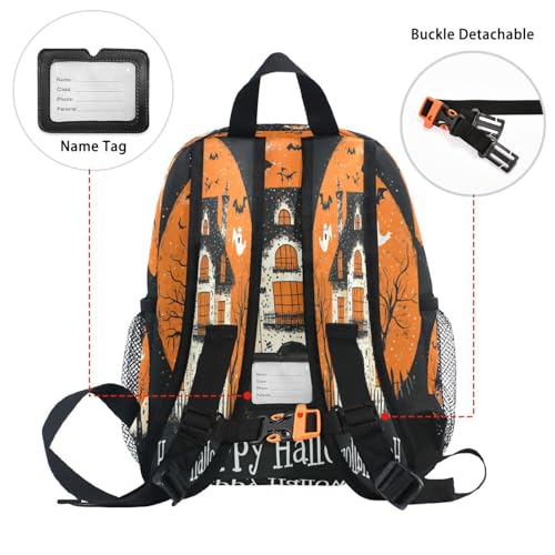Scary Halloween Orange Spooky Kids School Backpacks Bottle Pockets Boys Student Book Bags for Airplane M3