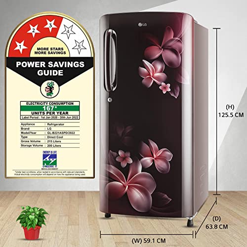 Image of LG 215 L 3 Star Direct-Cool Single Door Refrigerator (GL-B221ASPD, Scarlet Plumeria, Moist 'N' Fresh)