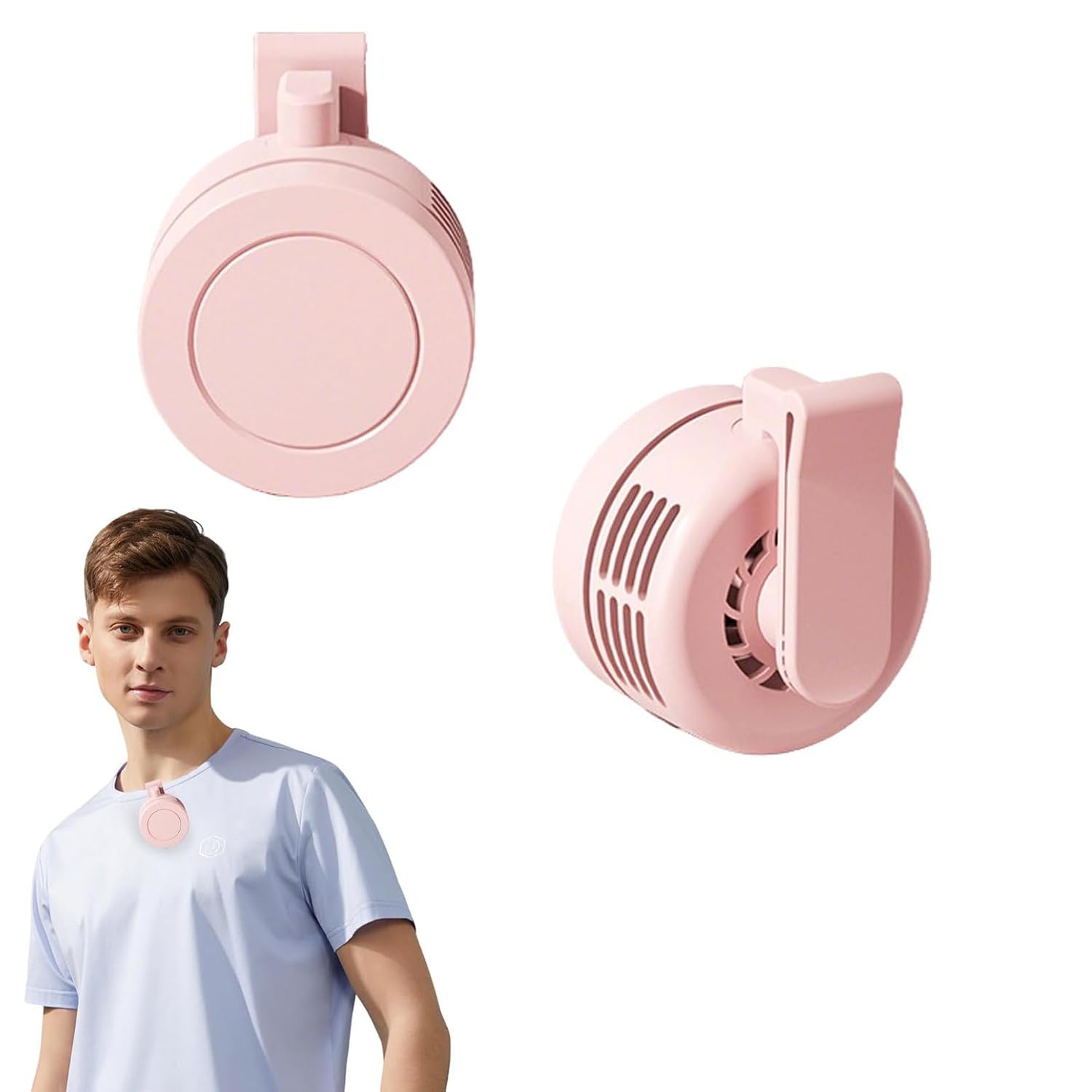 3 Speeds Clip On Fan Waist & Neck, Portable Silent Mini Bladeless Whirlwind Fan for Waist Clip, Rechargeable Clip-On Hands-Free Fans, Bladeless Ultra-Quiet Cooling Fanss for Outdoor&Travel (B-pink)