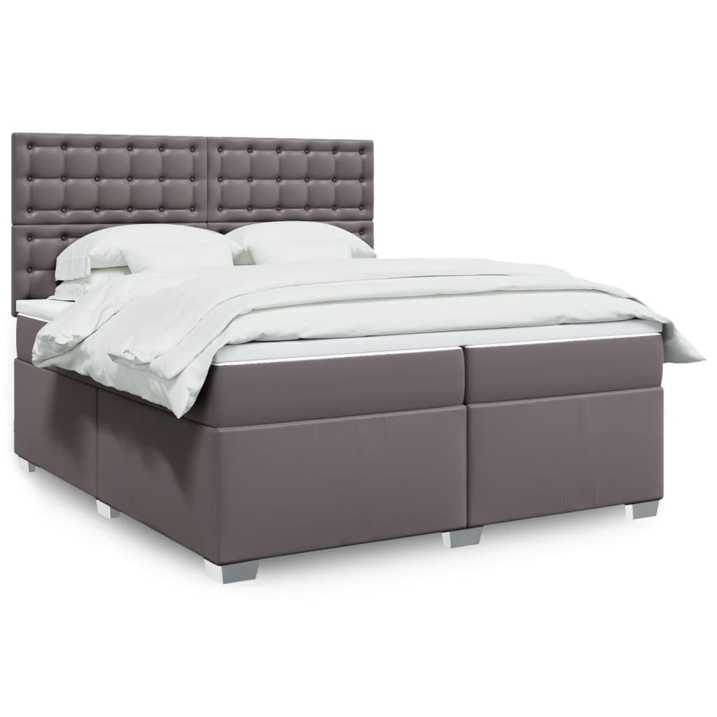 Cama Box Spring con colchón Estructura Cama Bed Frame Cama con colchon somier Mueble Cama Cuero sintético Gris 200x200 cm - 3290738