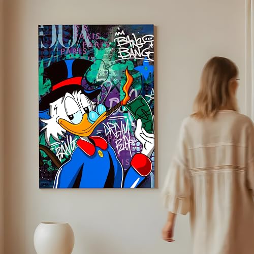 Image of PAINTINGMANTRA Money & Success Pop Art Canvas Print, Street Style Millionaire Duck Cash, Modern Urban Decor for Office & Man Cave, Canvas print Ready to Hang - 56x86 cm