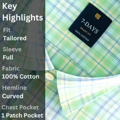Image of 7-DAYS Men's Premium Check Shirt - 100% Cotton, Tailored Fit (Between Slim & Regular), Full Sleeve, with Pocket - Smart Office & Casual Look