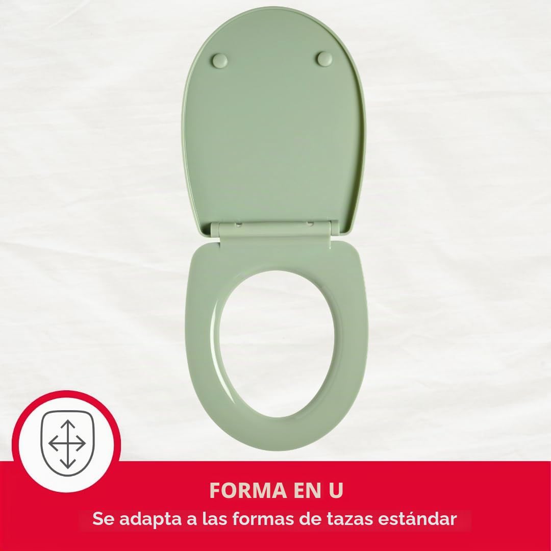 Wirquin 20724244 Marbella - Asiento para inodoro (termoplástico, con freno de caída, desmontable, forma de U, color verde salvia, termoplástico)
