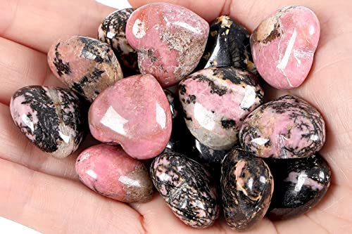 XIANNVXI 10 PC Kristalle Steine Herz Stein Rhodochrosit Schwarz Linie Rhodolith Liebe Heilung Kristall Edelsteine Set Poliert NatüRliche Glückssteine