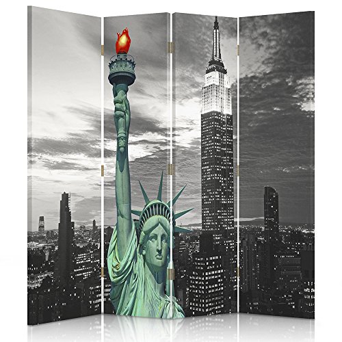 Feeby Paravent New York 145x180 cm Deux Côtés Cloison de séparation Écran Pliant Foto Paravent Interieur Décoratif Mur Espagnol Impression sur Toile Chambre d'enfant Salon Bureau Noir et Blanc