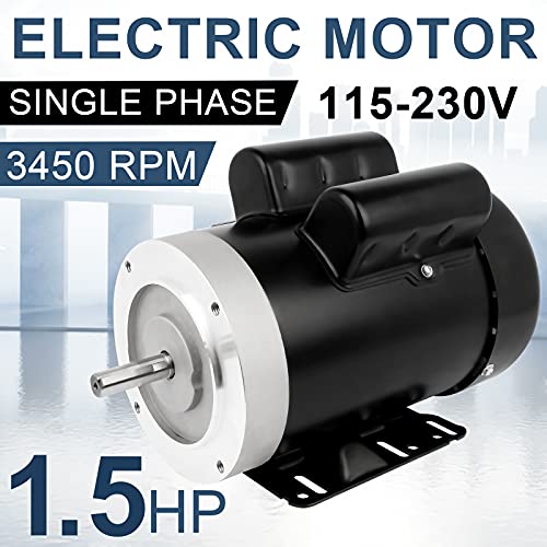 1.5Hp Electric Motor 3450Rpm Reversible Single Phase 56C Frame General Purpose Motor For Agricultural Machinery General Equipment 5/8" Shaft Diameter Tefc 115/230V #TOP5