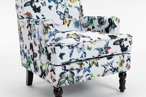 Sillón tapizado moderno azul con patas de madera miniatura 5