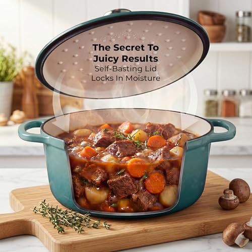 Image of Zulay Kitchen 6.4QT Enameled Cast Iron Dutch Oven Pot with Lid, Heavy-Duty Soup Pot for Stews, Braising, Roasting & Sourdough Bread Baking, Oven Safe up to 500F - Aventurine