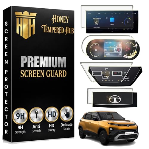 Image of ( 4 PACK ) Screen Protector For TATA PUNCH 2026 FACELIFT / 10 INCH INFOTAINMENT + 4 INCH INSTRUMENT CLUSTER + DIGITAL STEERING + AC PANEL PROTECTOR / Accomplished Car Accessories [Not Tempered Glass]