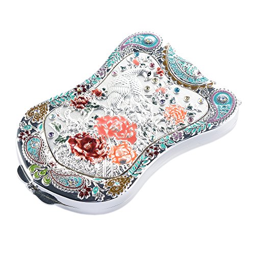 Jinvun Peacock Compact Mirror Durable Travel Purse Makeup Mirror with Luxury Vintage Design, Shield Shape, Magnification & Clear Reflection-Unique Jewellery Gifts for her