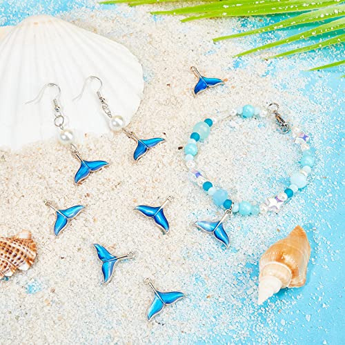 SUNNYCLUE 1 Box 50Pcs Fish Tail Charm Blue Mermaid Whale Dolphin Fishtail Sea Animals Ocean Alloy Enamel Pendants Silver Plated for Jewelry Making Charms Bracelets Necklaces Supplies - Image 4