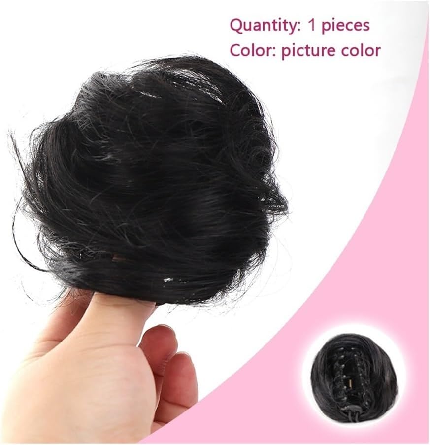 Fake hair Hair Bun Synthetic Hair Pieces Mini Claw Clip Messy Cat Ears Fake Chignon Extensions Wig Accessory Updo Hairpieces Hair buns hair piece(Black)
