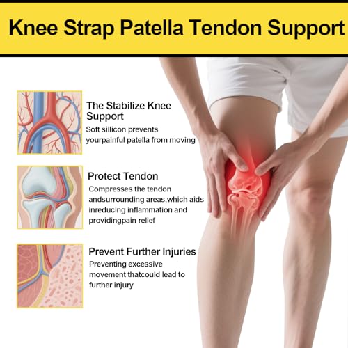 Image of 2 Pack Patellar Tendon Support Strap,Adjustable Silicone Patella Knee Strap for Knee Pain Relief,Knee Bands for Basketball, Tendonitis, Running, Tennis, Jumpers, Squats(Black)