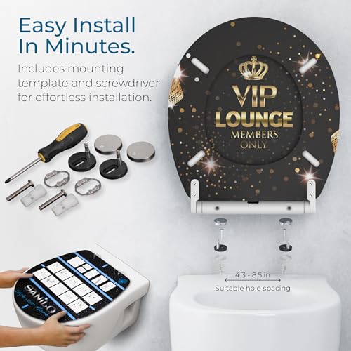 Image of Sanilo Wooden Toilet Seat with Quick Release & Soft Close [ROUND] - Decorative & Slow Close Molded Wood Seat - With One Click for Easy Installation & Cleaning - With Adjustable Fit (VIP-Lounge)