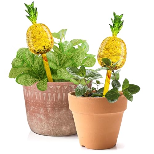 2 Piezas Riego Plantas Vacaciones Interior, Regar Plantas Vacaciones Automatico Vaso, Riego Automatico Macetas, Autorriego para Macetas Sistema, Dispensador Agua Cono Riego Goteo Flores (Piña)