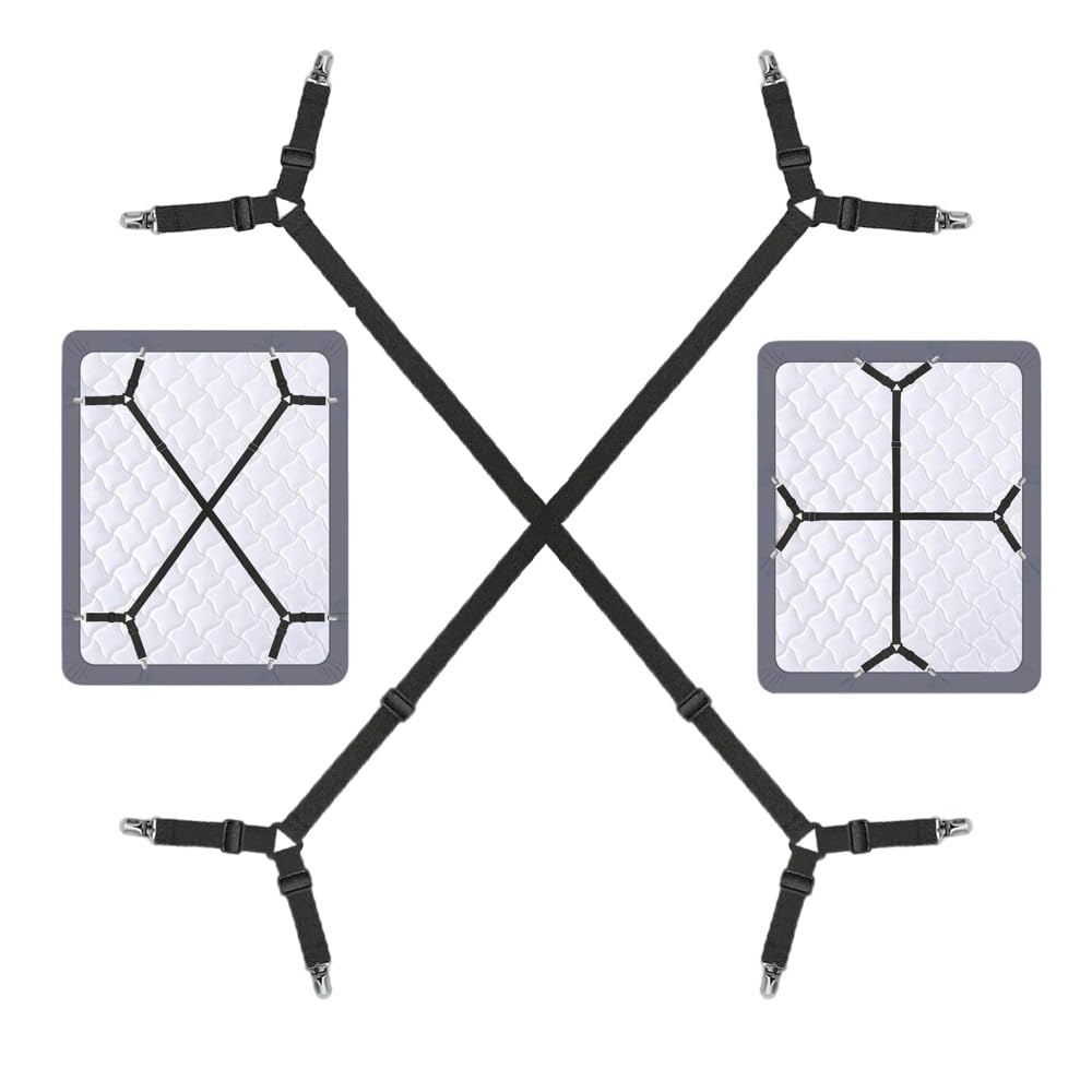 2PCS Black Bed Sheet Clips Adjustable Bed Sheet Grippers Universal Y Crisscross Fitted Sheet Straps for Bed Mattress Covers Bed Sheets Sofa Cushion