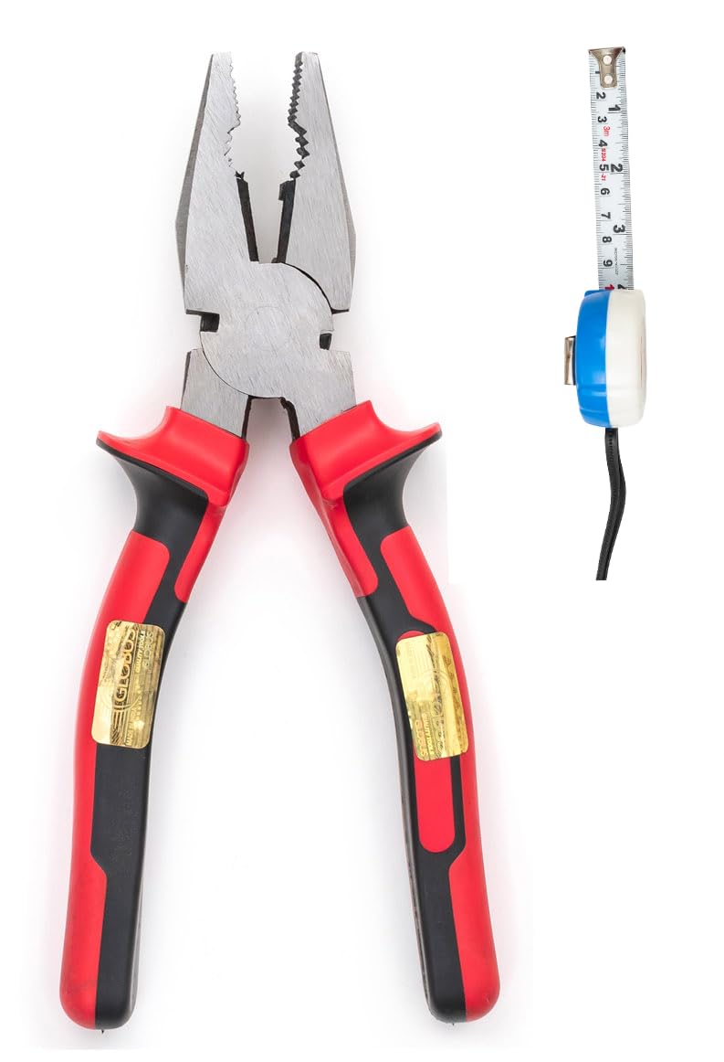 GLOBUS- 1723 HAND TOOL SET/2 PCS (8" COMBINATION PLIER AND MEASURING TAPE 3 MTR/ 12 FEET AND 72 INCH.) Multipurpose Plier