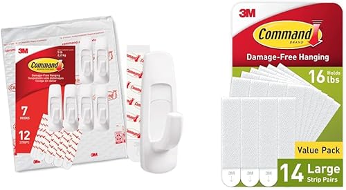 Command Tiras para colgar cuadros, decoran sin daños, 14 pares (28 tiras), uso en interiores, color blanco (PH206 con ganchos grandes Command White