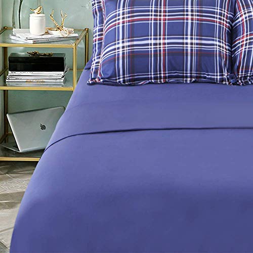 Image of EMME Twin Comforter Set Bed in a Bag Plaid, 5 Piece Navy Blue Bedding Sets Twin Size with Sheets, Twin XL Comforter, Pillowcase&Sham, Soft Down Alternative Bed Set for All Season