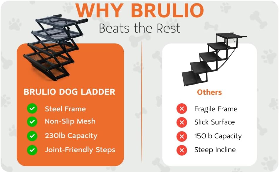 foldable 5-step dog stairs for cars, trucks & suvs – heavy-duty carbon steel pet ladder supports 230lb, non-slip metal mesh, joint-friendly portable ramp for large & small dogs 5 step