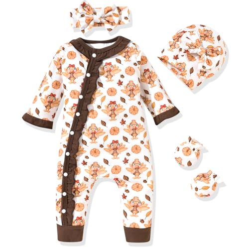 Image of Aalizzwell Baby Girls Romper Outfit Fall Winter Clothes with Accessories