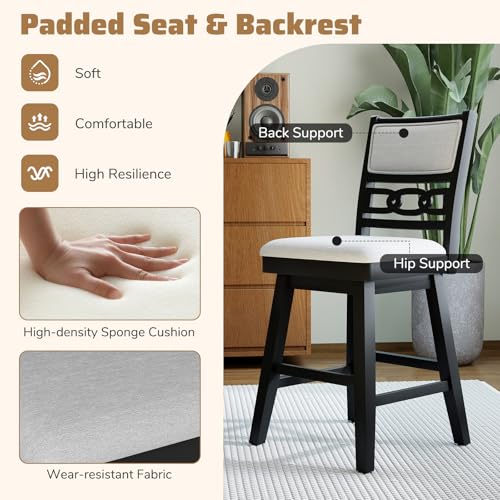 Butacos Giantex de 25 pulgadas, set de 2 sillas altas modernas para barra con respaldo acolchado y ahuecado, estructura de madera de caucho, giro de 360°, para isla de cocina, pub o cafetería miniatura 4