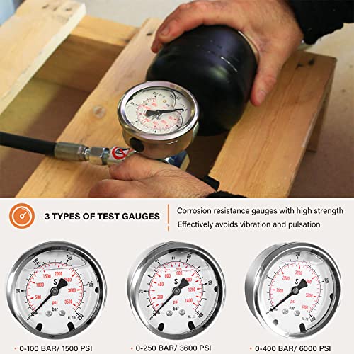 Image of GK-01 Hydraulic Nitrogen Accumulator Nitrogen Pressure Test Kit Gas Charging Tools with 3 Gauges 7 Type Adapters 10 /25 /40 Mpa 1500 /3600 /6000 PSI Hydraulic Test Gauge Kit