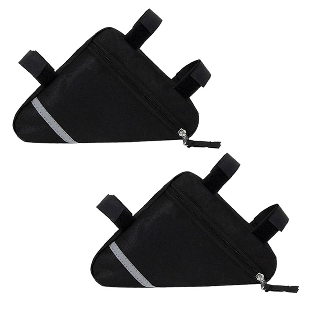 QitinDasen 2 Pieces Bike Triangle Bags, Waterproof Bicycle Front Tube Frame Bag, Double-Sided Reflective Decoration Makes Night Riding Safer (Black)