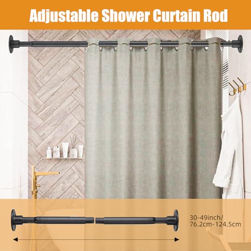 Image of Shower Curtain Rod 30-49 Inch Closet Rod, 1 Inch Diameter Adjustable Heavy Duty Shower Rods Anti-Rust Wall-Mounted Fixed Shower Curtain Rod, Matte Black