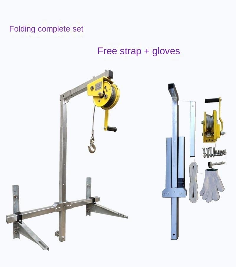 High-Altitude Installation Tool for Air Conditioner Outdoor Units, Self-Locking Manual Winch + Bracket MINGPING(1-3hp folding+15m winch)