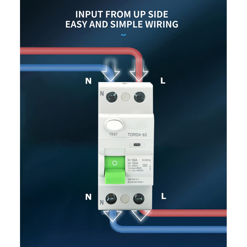 AC 2P 6KA RCCB RCD 230V Interruptor Diferencial Interruptor de Seguridad Interruptor de Seguridad TORD4-63, 2P 16A 10MA