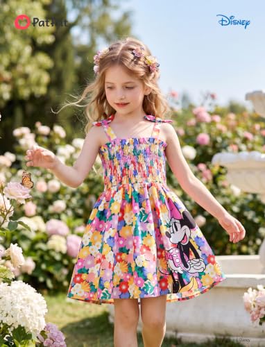 Image of Disney Princess Frozen Elsa Minnie Stitch Toddler Girl Dress Bow Tie Straps Smocked Summer Outfit Birthday Party Clothes 2-9Y