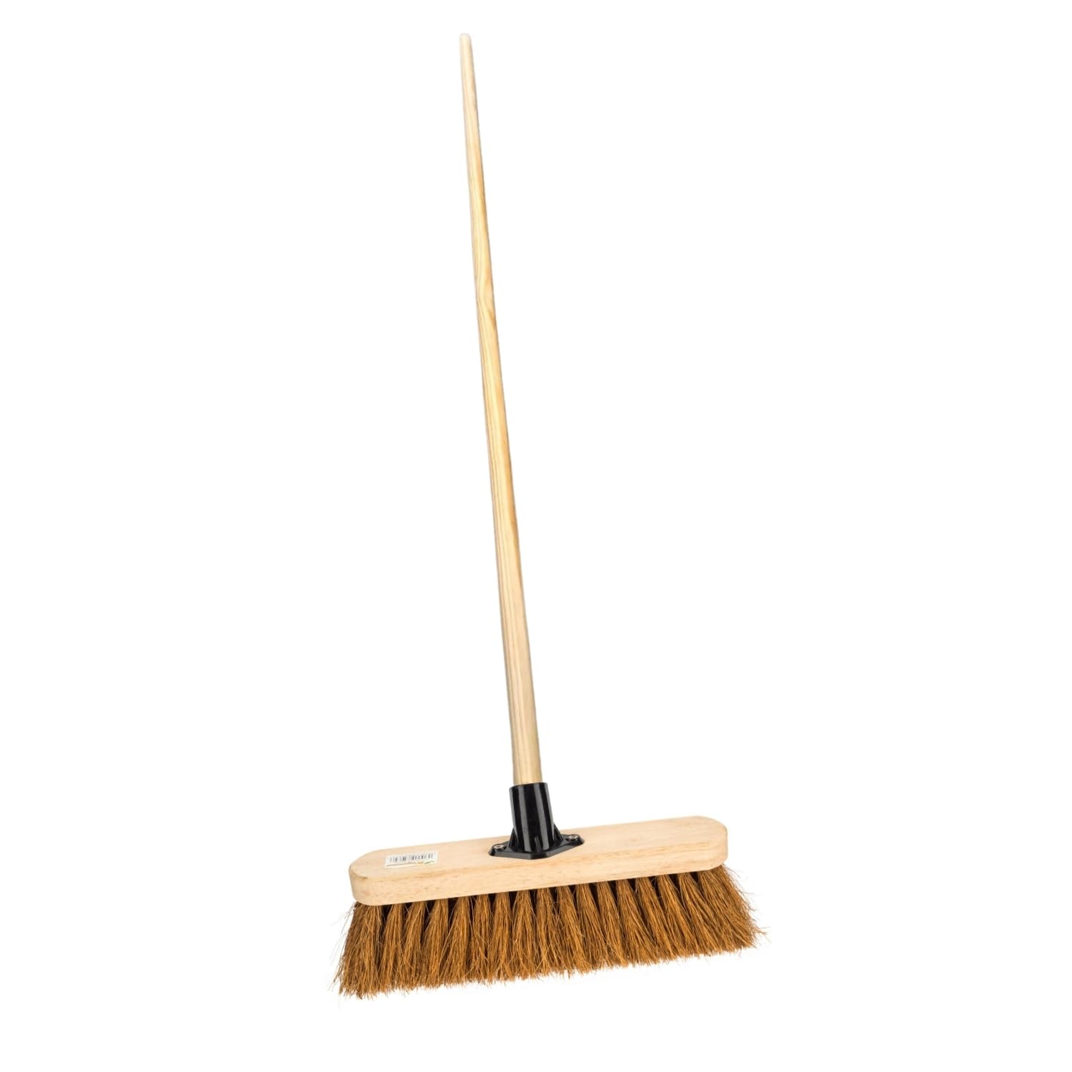 HOMESHOPA 12 Inch Soft Coco Indoor Outdoor Sweeping Broom Head with Handle, Heavy Duty Cleaning Brush for Any Surface Wooden Floor Decking and Paving Slabs