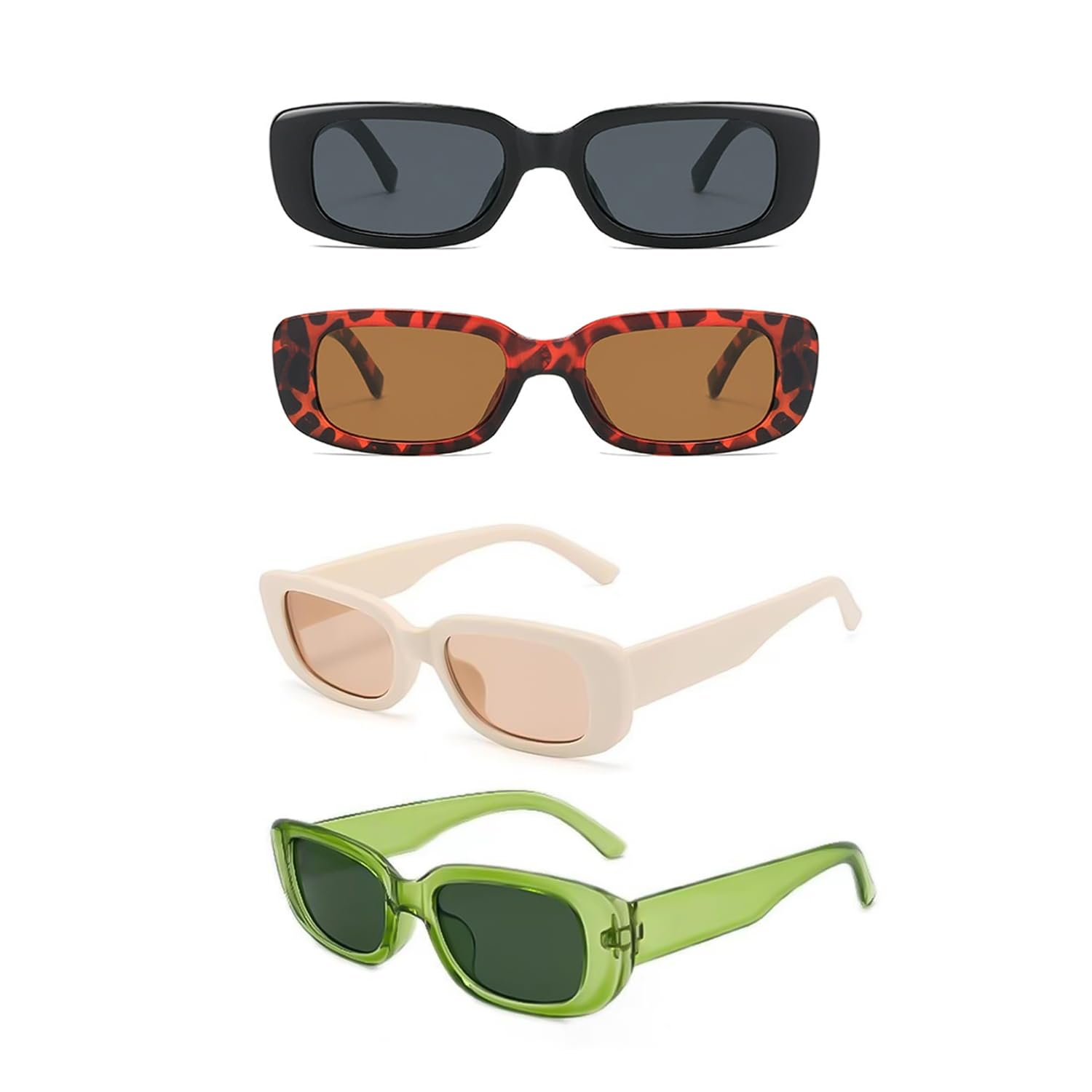 KRYMSON 4 piezas pequeñas gafas de sol cuadradas, gafas de sol de marco completo, gafas de sol retro, gafas de sol deportivas de moda, gafas de sol para hombres y mujeres (multicolor), Negro Verde