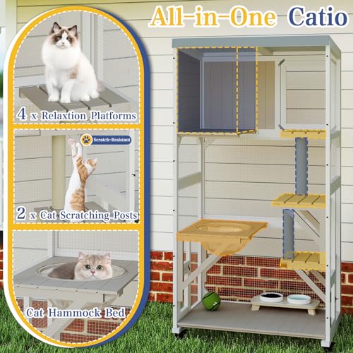 Image of PetsCosset 63.5 inch H Compact Window Catio Outdoor Cat Enclosure on Wheels