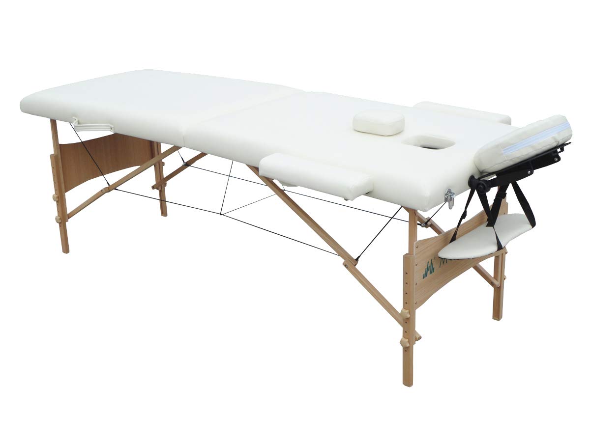 Mobiclinic®, Lettino Massaggi, Light, Marchio Europeo, Massaggio, Flessibile, Per fisioterapia, Pieghevole, Appoggiatesta, Portatile, Legno, 186x60 cm, Color crema