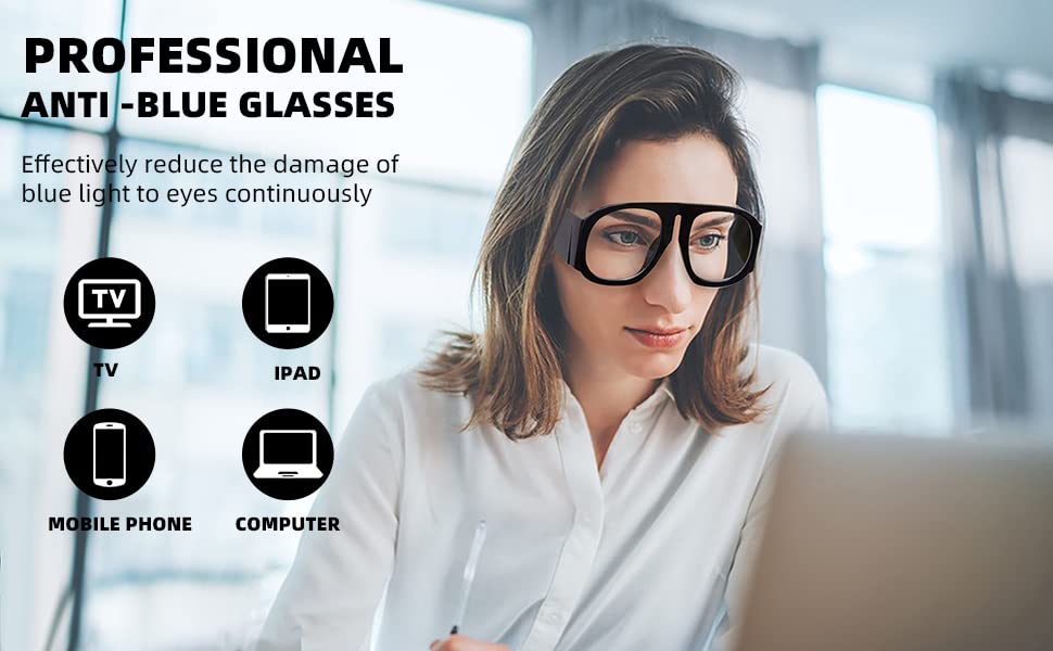 Image of FEISEDY Oversized Blue Light Blocking Glasses Women Men Big Plastic Aviator Frame Eyewear Clear Lens Computer Glasses B2371