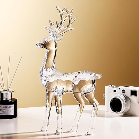VSSOLO Acrylic Reindeer Deer Figurine Diamond Cutting Collection Ornament Statue Animal,Valentine's Day Gift Mother's Day Standing Christmas Decor Home Decor (Transparent) Cover
