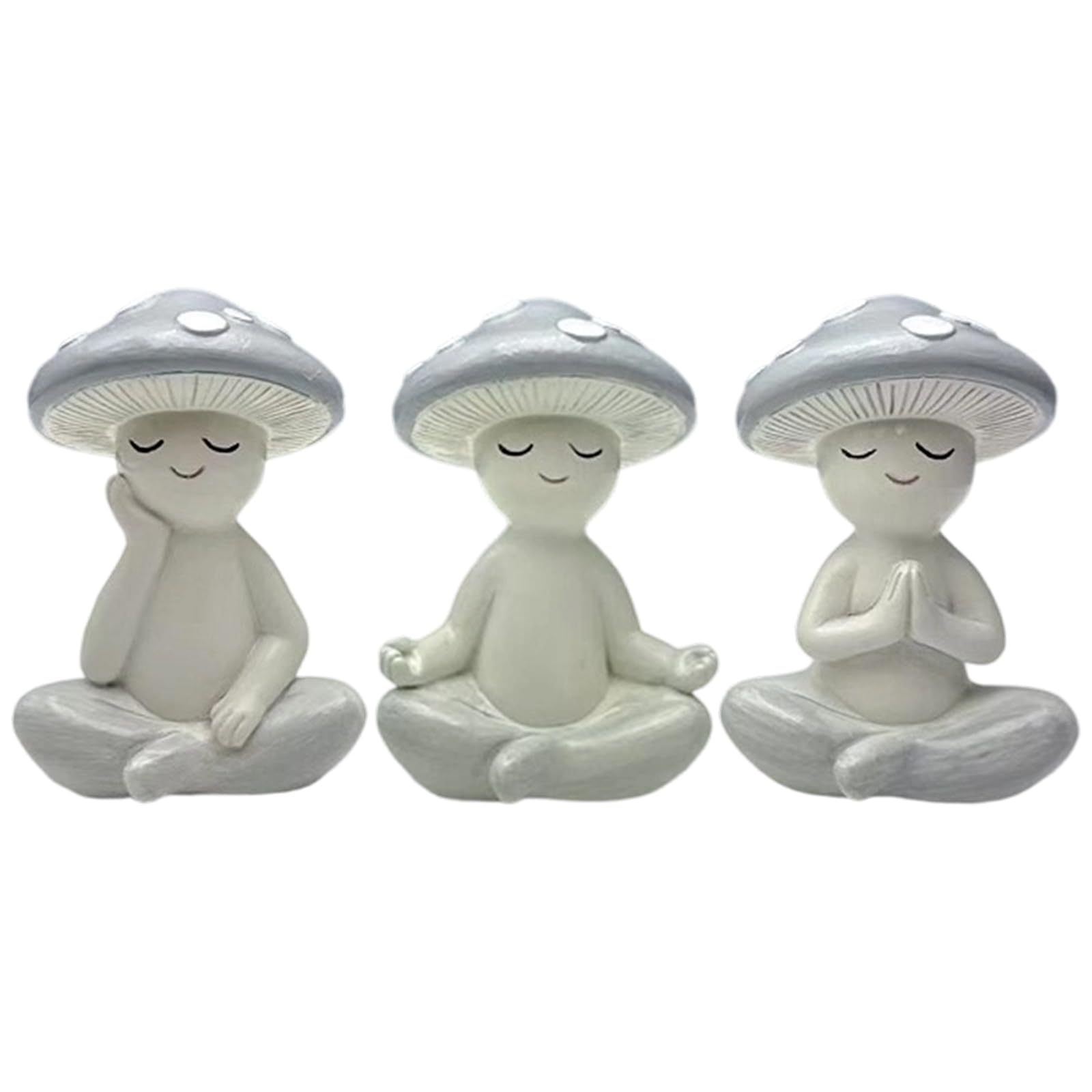 CLBDRESS Thinking Mushroom Resin Statues Non-Fading Cute Yoga Mushrooms Figurines Multifunctional White Smiling Face Mushrooms Statue for Tabletop Garden Backyard Decor