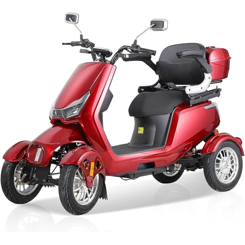 1000W 15 MPH Heavy Duty 4 Wheel Mobility Scooter 500lbs Loadweight, 3 Speed Control Mobility Scooters with 31 Mile Long Range Battery for Seniors & Adults Travel, 20° Max Climbing, Remote Key, Red