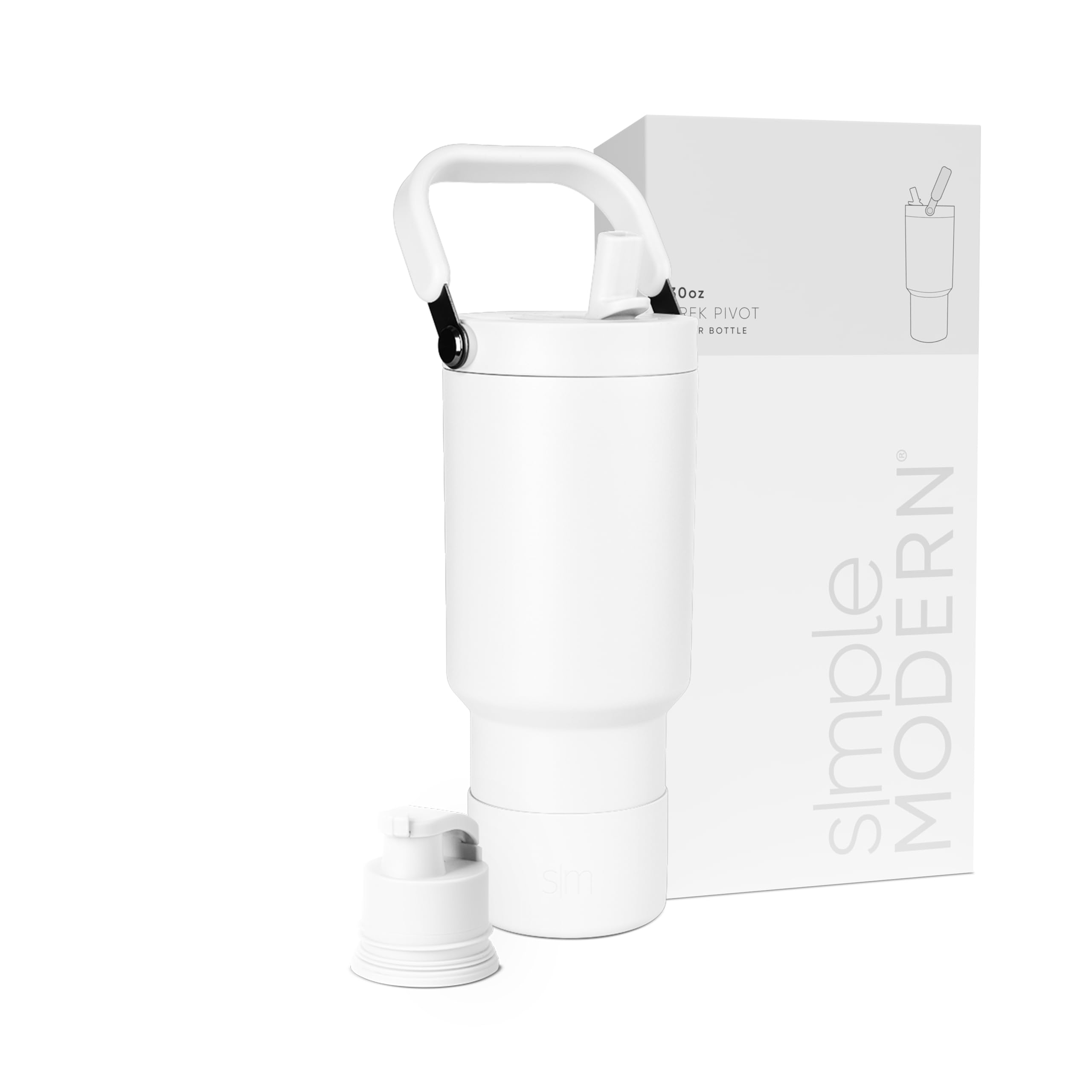 Simple Modern Trek Pivot | 30oz Flip Straw Tumbler with Handle | Water Bottle & Boot | Interchangeable Straw & Chug Lids | Insulated Stainless Steel Jug | Gym Sports Outdoors | Winter White