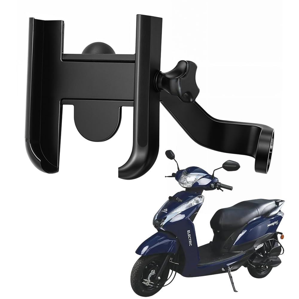 WHIPONE Metal CNC Mobile Holder for Scooter, Scooty & Motorcycle Compatible for Ampere Magnus, Mirror Mount, 360° Rotation, Strong Anti-Slip Grip, Wide Adjustable Fit for All Smartphones (Black)-picture-29