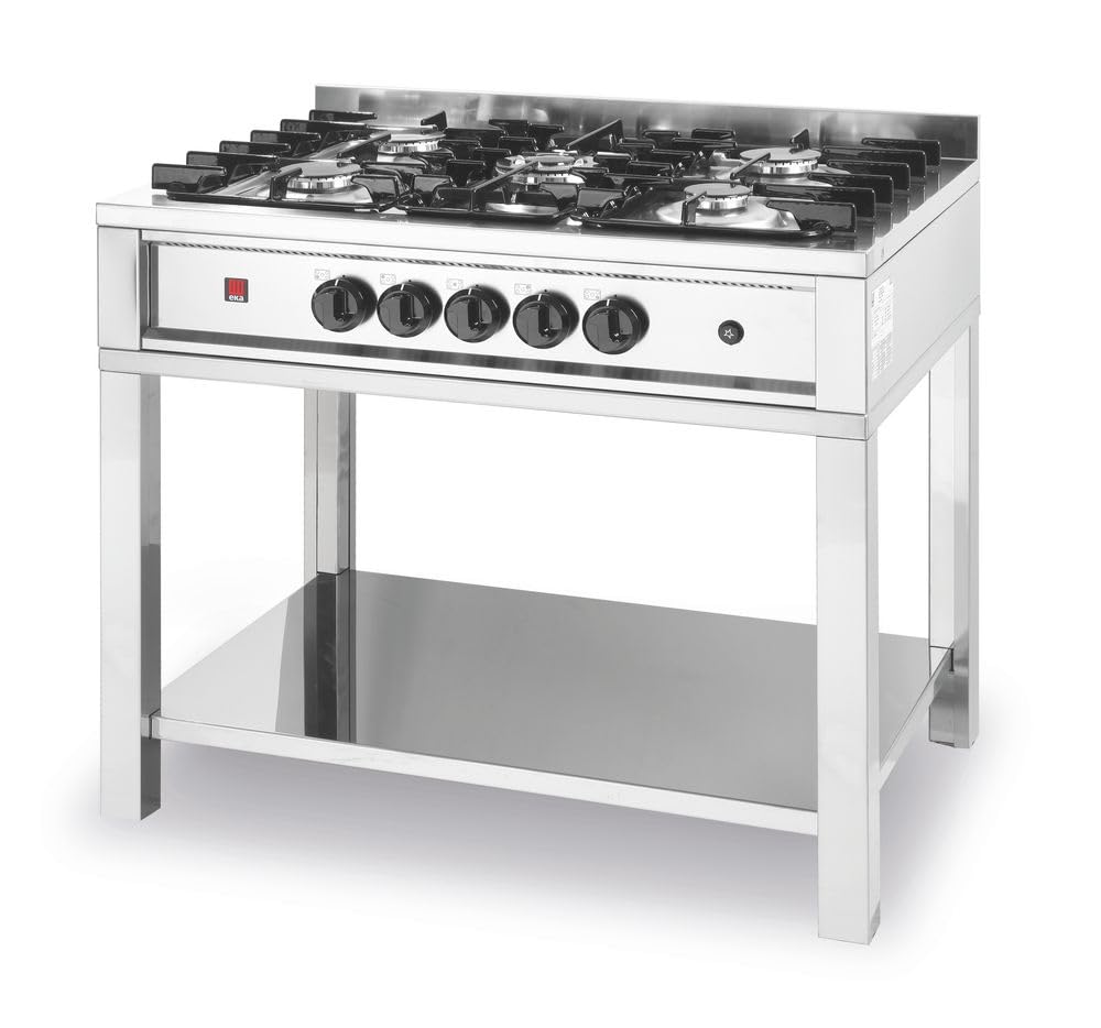HENDI Fourneau à gaz professionnel avec 5 brûleurs (14,3 kW), structure ouverte avec espace de rangement, allumage piézoélectrique, pour gaz naturel, 900x640x(H)910mm, acier inoxydable