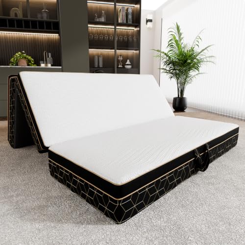 GEMBED Tri-Fold Memory Foam Mattress Queen - 5.9 Inch Portable Folding Mattress with Handle...