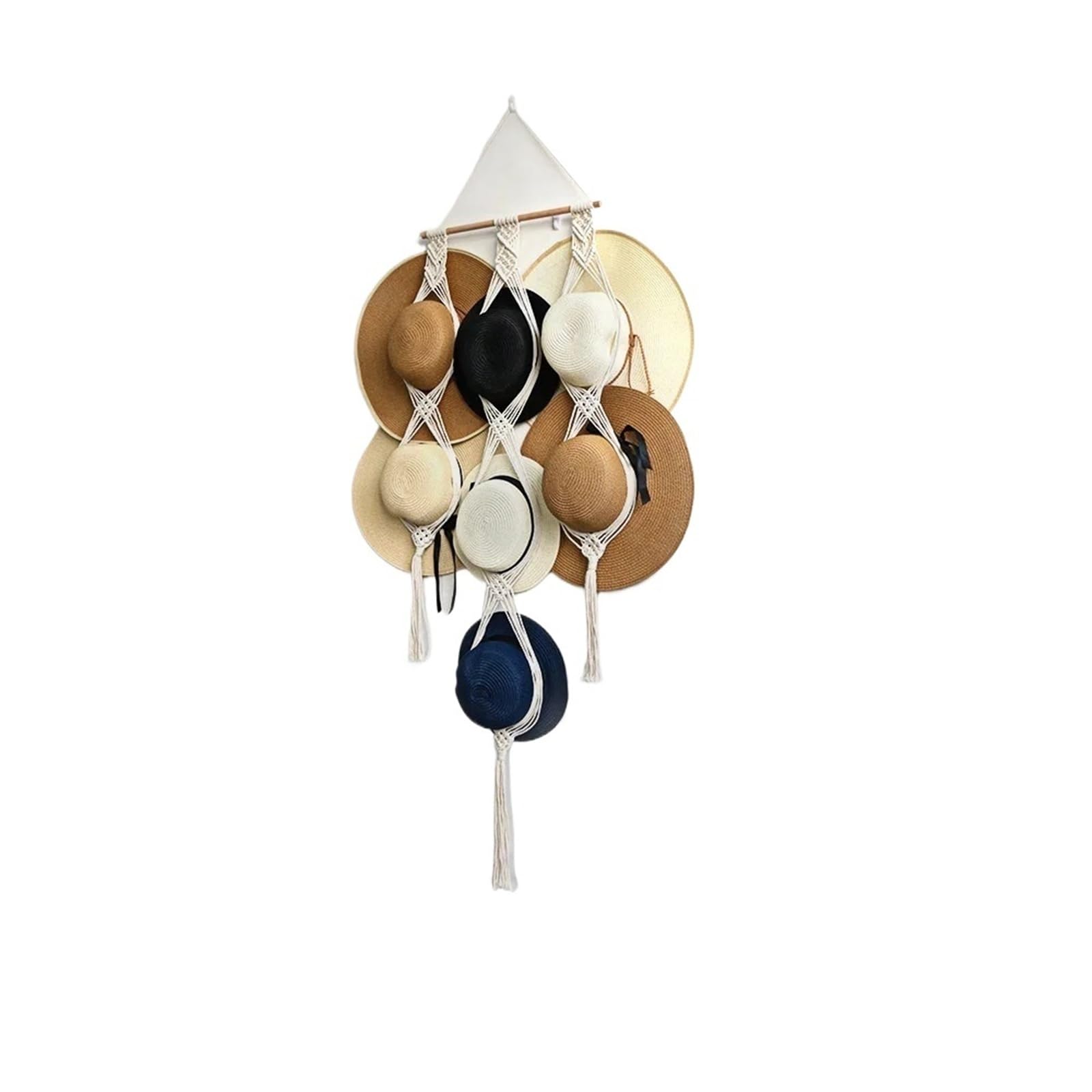 Perchero De Pared Para Sombreros De Macramé Estante de exhibición del organizador del sombrero colgante de cuerda de algodón
