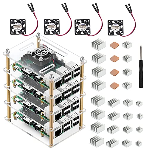 Raspberry Pi 4 Cluster Case, iUniker Raspberry Pi 4 Case with Cooling Fan and Raspberry Pi 4 Heatsink for Raspberry Pi 4 Model B, 3 B+, Pi 3 B, Pi 2 B, Pi B+ (4-Layers)