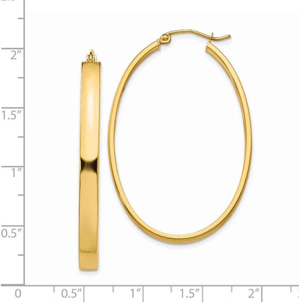 The Black Bow 4mm, 14k Yellow Gold Large Oval Hoop Earrings, 45mm (1 3/4 Inch) - Image 4